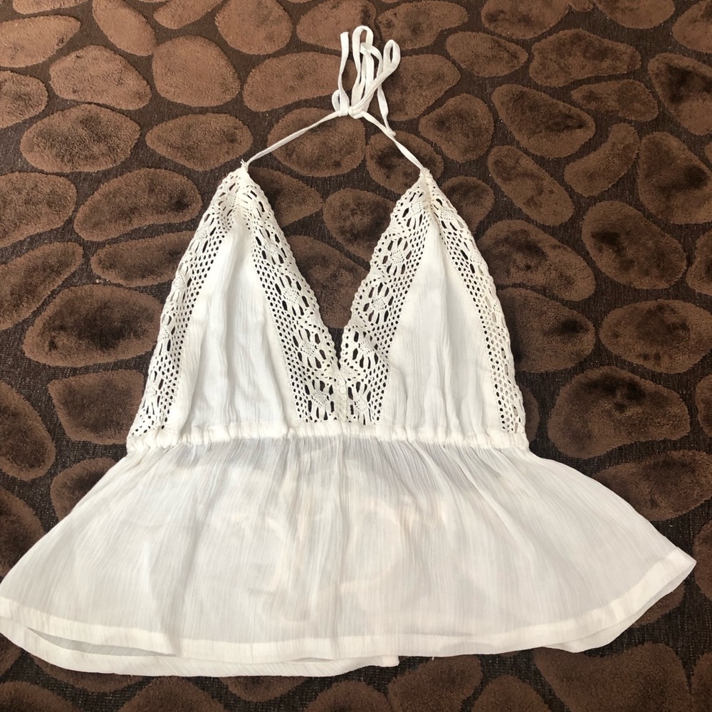 Cotton Candy LA Lace Trimmed Open Back Halter Top